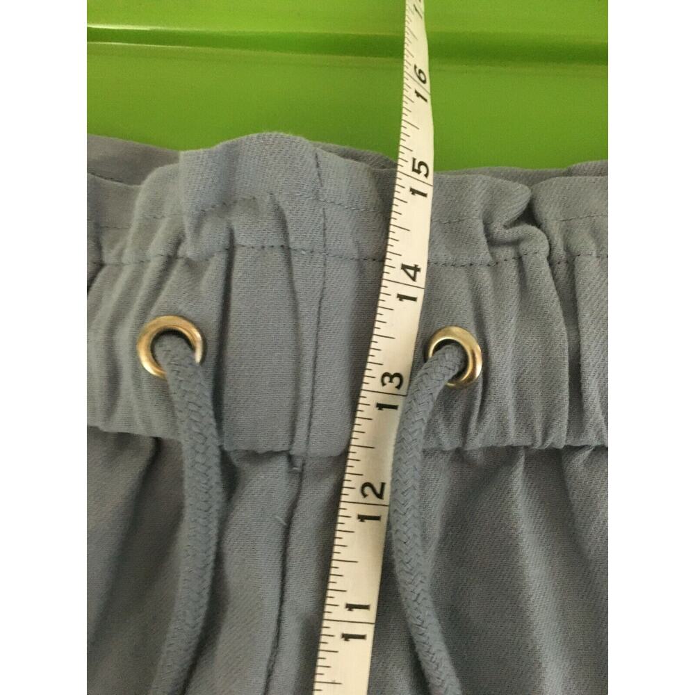 NWT Elodie Pants Womens Sz L Blue Cotton Drawstring Waist Wide Leg Capri Crop - Picture 10 of 11